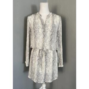 Hilary Radley Black White Snakeskin Print Cinched Waist Shirt Dress Women's XS